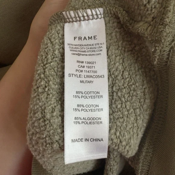 FRAME Military Green Quarter Zip Long Sleeve Sweatshirt Size Small - Picture 4 of 6